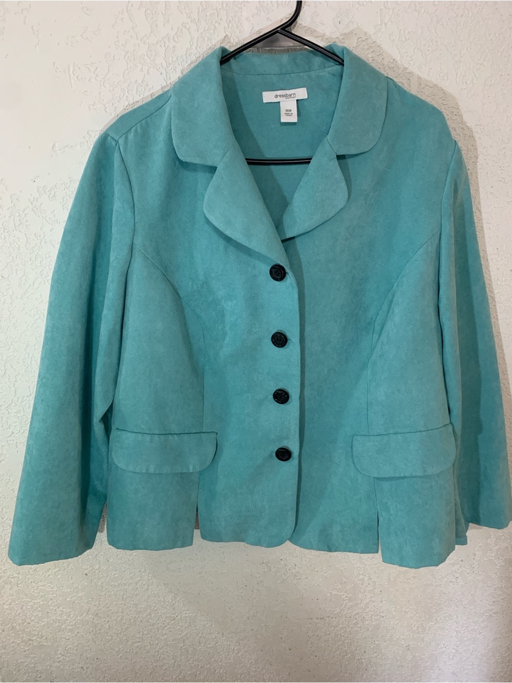dressbarn Teal Jacket with Notched Collar and Button Front